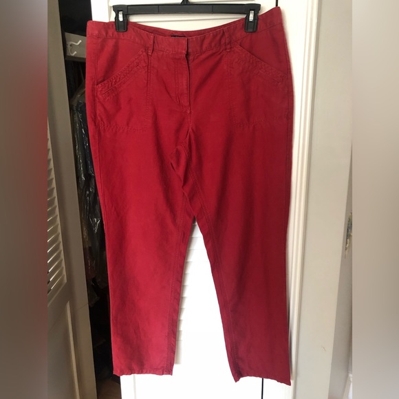 Loft Slim Ankle Crop Mid Rise Linen Blend Pants size 14 - Picture 5 of 10